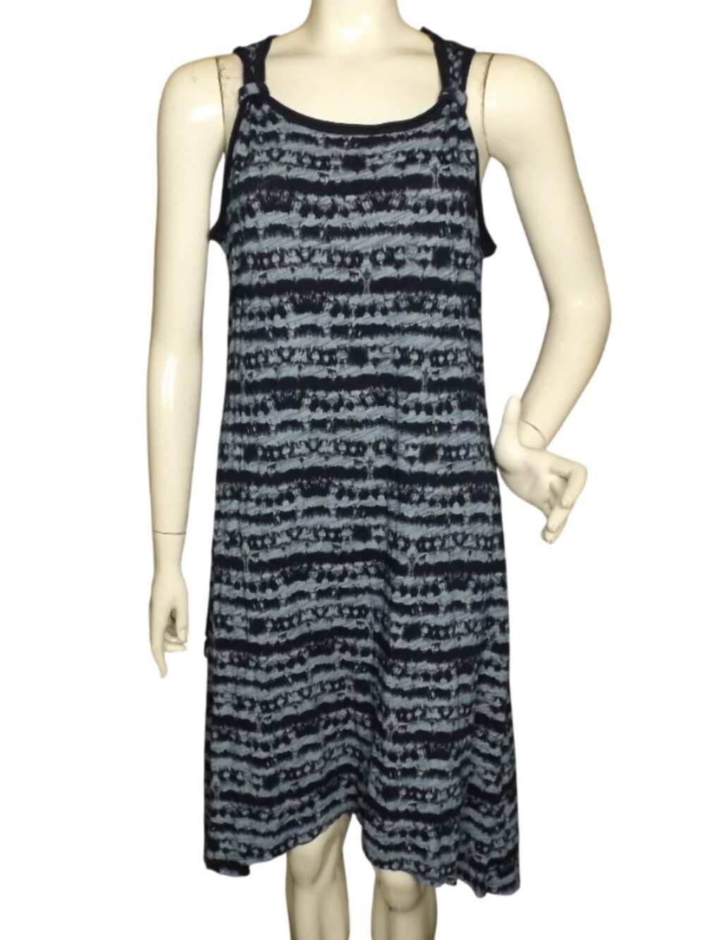 FRESH PRODUCE Dress, M, Navy, Light Blue abstract stripes, Cut-out back, Jersey